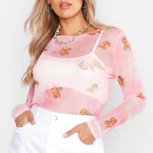 Plus Size Cherub Pink Mesh Top